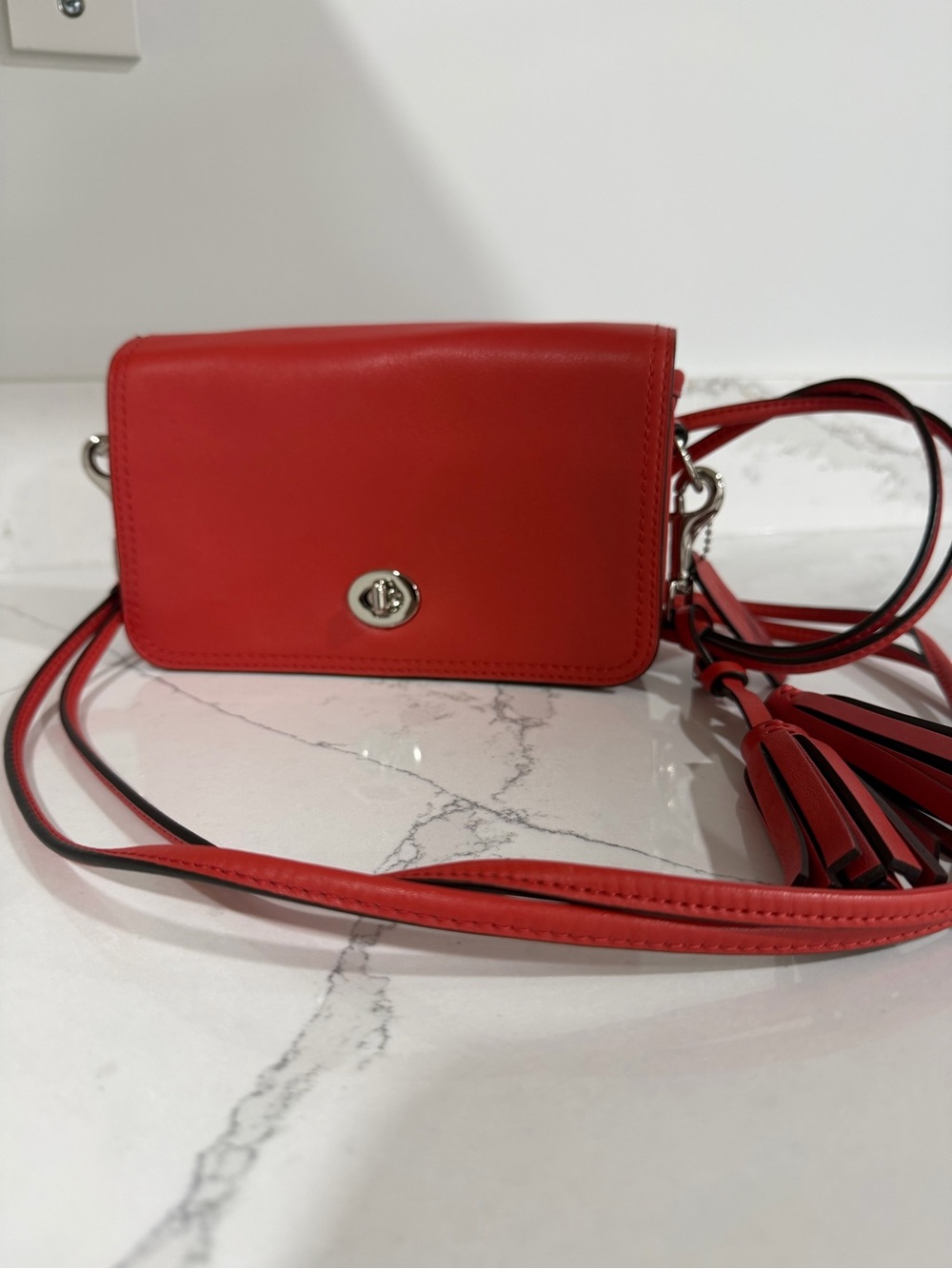 Coach Legacy Leather Tassel Crossbody Bag – Bright Red / Style 19914